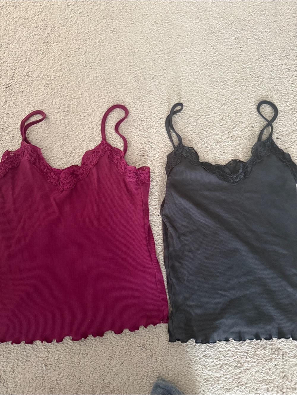 Old Navy Burgundy and Black Lace Trim Camisoles